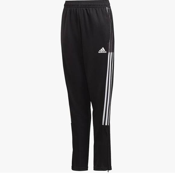 Adidas track pants athletic Climacool unisex youth black white zippered - Picture 1 of 14